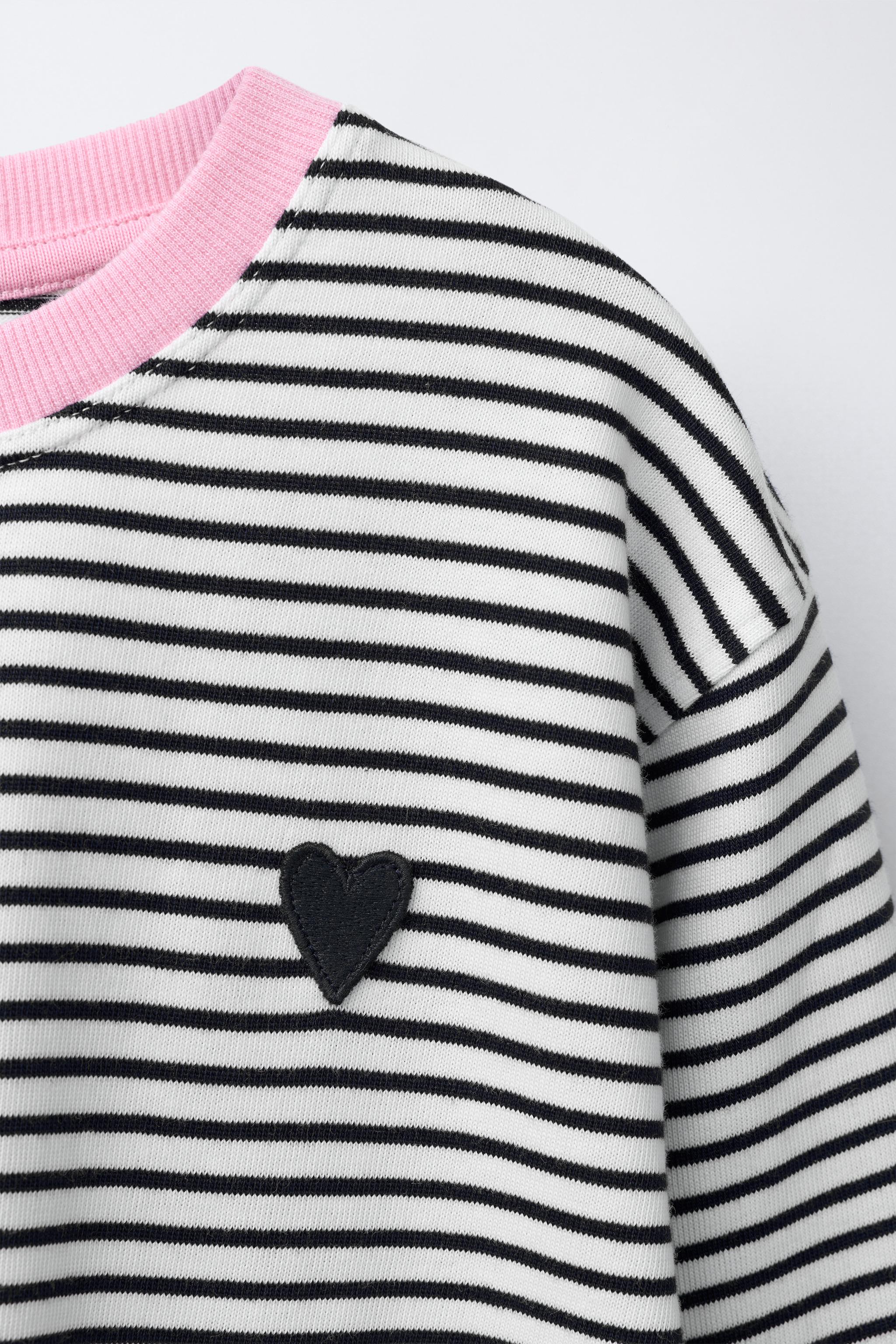 STRIPED EMBROIDERED HEART T-SHIRT